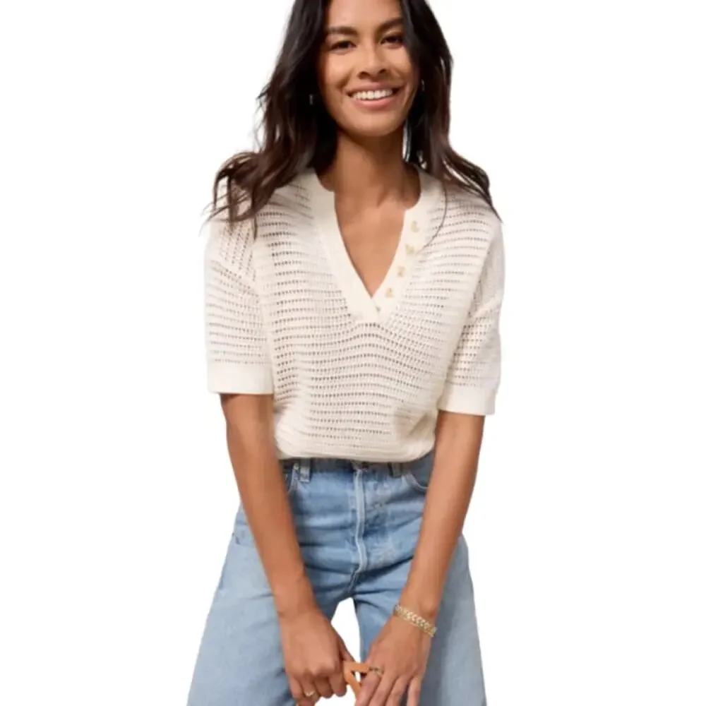 VARLEY Women's Callie Mesh Knit Top Large Beige Egret Short Sleeve NWT - Picture 2 of 13